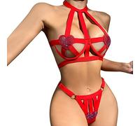 Ensemble Lingerie Sexy Culotte Sexy Femme Érotique Femmes 2 Pièces Amour Mode Sangle Creuse Lingerie sous Vêtements Vêtements de Nuit Anneau en Acier Pyjamas Jarretières Costumes sous Vetement