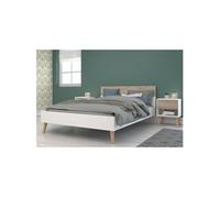 Ensemble Lit 140 x 190 cm + 2 chevets - AALBORG - Scandinave - Blanc / Chene -
