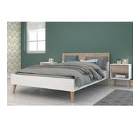 Ensemble Lit 140 x 190 cm + 2 chevets - AALBORG - Scandinave - Blanc / Chêne - PARISOT
