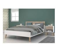 Ensemble Lit 140 x 190 cm + 2 chevets - AALBORG - Scandinave - Blanc / Chêne - PARISOT