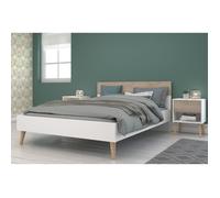 Ensemble Lit 140 x 190 cm + 2 chevets - AALBORG - Scandinave - Blanc / Chene -