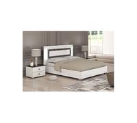 GAIA - Ensemble Lit 140x190 cm et 2 Chevets Laqué Blanc avec Décor Noir - Altobuy Blanc