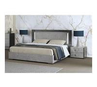 HYDE - Ensemble Lit 140x190cm avec Leds + 2 Chevets - Altobuy Gris