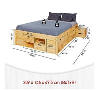 Ensemble lit 140x200 cm + 2 chevets en pin massif naturel - CHAMONIX