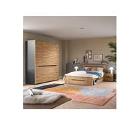 Ensemble lit 144x205x87cm + 2 chevets + armoire décor naturel - KANUT