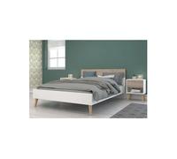 Ensemble Lit 160 x 200 cm + 2 chevets - AALBORG - Scandinave - Blanc / Chene -