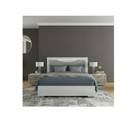 Ensemble Lit 160x200cm + 2 chevets blanc et imitation marbre - GENESIS - ALTOBUY