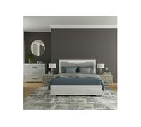 Ensemble Lit 160x200cm + 2 chevets + commode blanc et imitation marbre - GENESIS