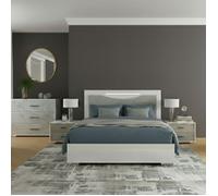Ensemble Lit 160x200cm + 2 chevets + commode blanc et imitation marbre - GENESIS
