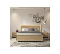 Ensemble Lit 160x200cm avec éclairage led + 2 chevets aspect bois et noir - LUDY - ALTOBUY