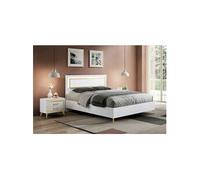Ensemble Lit 160x200cm avec Leds + 2 Chevets Laqués Blanc et Décor Doré - JEMMA -