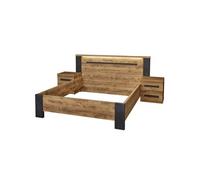 Ensemble Lit 160x200cm + Chevets Effet Bois - CANDAS -