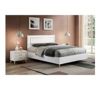 JEMMA - Ensemble Lit 160x200cm Tête Rembourrée avec Leds + 2 Chevets Laqués Blanc et Or - Altobuy Blanc