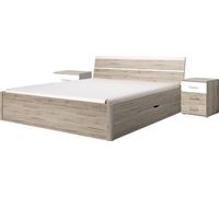 Ensemble lit 180x200 et tables de nuit de la collection EOS. Couleur chêne clair et blanc.