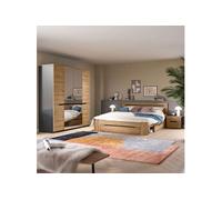 Ensemble lit 184x205x87 + 2 chevets + armoire à miroir naturel - KANUT