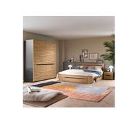 Ensemble lit 184x205x87cm + 2 chevets + armoire décor naturel - KANUT