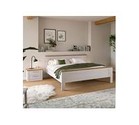 Ensemble lit 189x209x90cm et chevet décor blanc et naturel - VERONICE