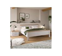 Ensemble lit 189x209x90cm et chevets décor blanc et naturel - VERONICE