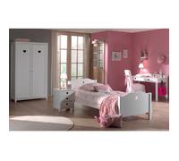 Ensemble lit 90x200 cm, chevet, armoire 2 portes et bureau blanc - AMORENA