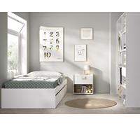 Ensemble lit avec 2 tiroirs + table de nuit + armoire dressing coloris blanc