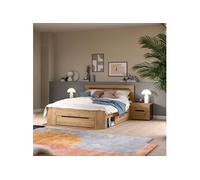 Ensemble lit avec rangement 144x205x87cm + 2 chevet naturel - KANUT