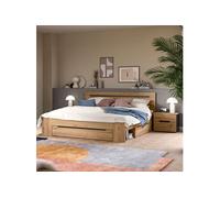 Ensemble lit avec rangement 184x205x87cm + 2 chevet naturel - KANUT
