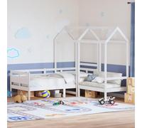 Ensemble Lit Banc Toit Enfant Blanc Pin Massif, Canapé Lit Jour Salon Chambre, Meuble Rangement Multifonction, sans Matelas, Design Moderne et Pratique