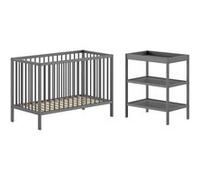 Ensemble Lit BB + Table à Langer en Hêtre Massif Laqué Anthracite - ELIOTT - ALTOBUY Gris G