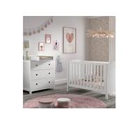 Ensemble Lit bébé 60x120cm avec Commode et Plan à langer laqué Blanc - MILADY -