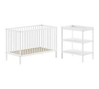 Eliott - Ensemble Lit Bébé Evolutif + Table à Langer en Hêtre Massif Laqué Blanc