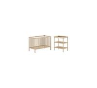 ELIOTT - Ensemble Lit Bébé Evolutif + Table à Langer en Hêtre Massif Vernis Naturel - Altobuy Marron G