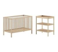 ELIOTT - Ensemble Lit Bébé Evolutif + Table à Langer en Hêtre Massif Vernis Naturel - Altobuy Marron G