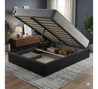 Ensemble Lit Coffre et Matelas 120x190 cm - Couleur : Noir - Sommier Relevable avec Grand Coffre de Rangement et Vérins Hydrauliques - Matelas Latex Soutien Ferme - Lit Coffre Déhoussable Moderne