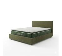 Ensemble lit coffre - SAMPUR - 140x190 - Tissu bouclette - Matelas 33 cm - Vert olive