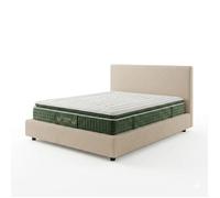 Ensemble lit coffre - SAMPUR - Sable - 140x190 cm - Tissu bouclette - Matelas hôtelier 33 cm mémoire de forme
