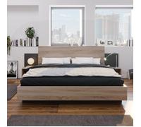 Ensemble Lit Double 160x200cm avec Tables de Nuit Chêne Sonoma et Gris Foncé Chambre Complète Bois Moderne 205.5x235x76.5cm