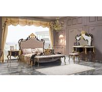 Ensemble lit double Chesterfield luxe chambre à coucher lit 6pcs noir lits