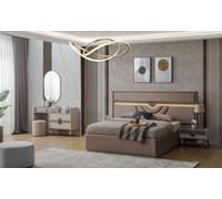 Ensemble lit double Tables de nuit Beige 6pcs Coiffeuse Moderne