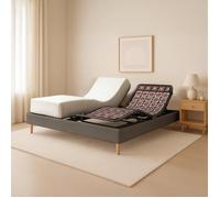 Ensemble lit électrique 160x200 gris - Sommier relaxation à plots + contour velours côtelé + matelas