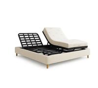 Ensemble lit électrique 90x190 beige - Sommier relaxation à lattes + contour bouclette + matelas