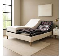 Ensemble lit électrique 90x190 sable - Sommier relaxation à plots + contour bouclette + matelas