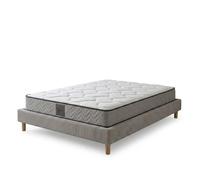 Ensemble lit et matelas - SAMPUR - Cosmos - 140x190 cm - Velours côtelé gris clair - Mémoire de forme 21 cm