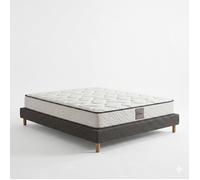 Ensemble lit et matelas - SAMPUR - Cosmos - 200x200 cm - tissu bouclette gris clair - matelas mémoire de forme 21 cm