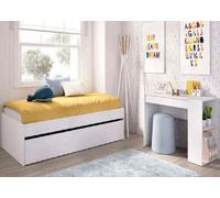 Ensemble lit gigogne avec tiroir lit et bureau coloris blanc, couchage 90 x 190 cm