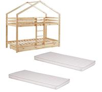 Ensemble Lit Superposé Caravane Beige 90x190 + 2 Matelas Enfants 90x190x10 - Laïba Kids