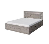 Ensemble lit VELTIS 160x200 cm avec sommier inclus - Tête de lit LED - Chêne Wellington - Matelas non inclus