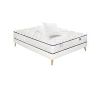 Ensemble literie blanc - SIMMONS - Matelas à ressorts ensachés - Sommier à lattes - 140 x 190 cm - H23 - Accueil tonique