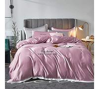 Ensemble literie en Satin Soyeuse Doux Couvre-lit Luxe Couette Pleine Couvercle Plate 5 étoiles qualité de l'hôtel (Couleur: Kaki Taille: Double) (Roi Violet)