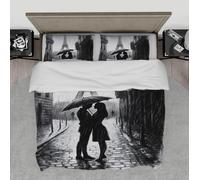 Ensemble literie Parisian Love 3 pièces Ensemble romantique en noir et blanc pour couple imprimé Eiffel Ensemble housse couette 2 coquillages pour chambre décoration Saint-Valentin 140 x 220 cm