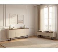Ensemble LOUNA avec buffet 166 cm + meuble TV 166 cm beige et effet bois avec tasseaux et LED BOBOCHIC Beige